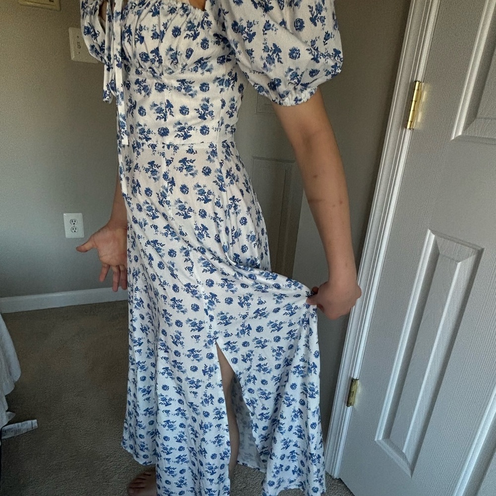 White and blue flowy dress